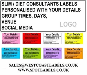 Slim Diet World Consultants Etiketten Aufkleber Gruppenzeiten Daten Logo personalisiert - Bild 1 von 10