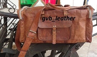 Large leather Weekend Bag Mens Suitcase leather Travel bag Duffel Carry Luggage - Image 1 of 4