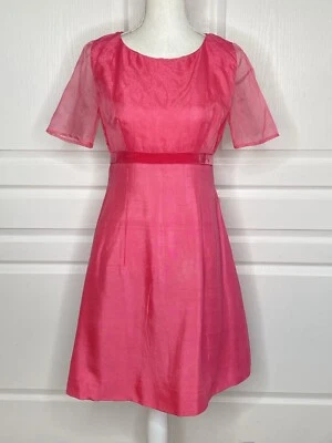 Vestido de fiesta rosa años 60 mangas de gasa cinturón de terciopelo por encima de la rodilla chicle S/M Foto 1 de 4