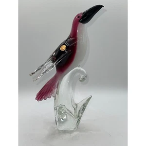 Large Handblown Murano Purple White Clear Glass Bird Toucan Original Sticker - Picture 1 of 9