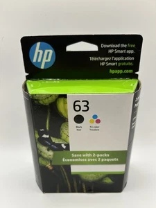 HP 63 Black and Tri-Color Ink Cartridge 2 Pack Exp. 11.26 - Zdjęcie 1 z 2