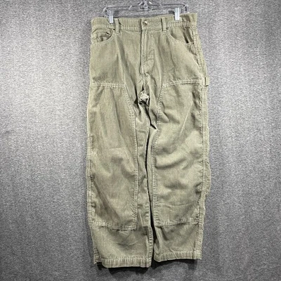 Courderoy брюки дополнительный мешковатые Y2K 32 x 31 (подходит 33 x 30) зеленый плотник двойной колена - Изображение 1 из 4