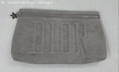 Bolso sin asas Christian Dior grande gris imitación gamuza maquillaje cosméticos con dijes lengüeta Foto 1 de 4