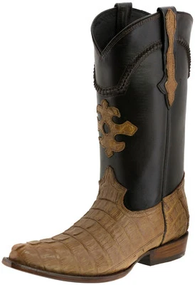 Bota masculina cowboy corte marrom claro rodeio desgaste pele cauda de crocodilo tamanho 7, 8.5 - Imagem 1 de 4