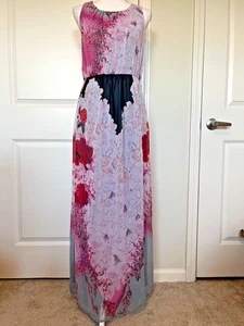 Cato Womens Sleeveless Floral Maxi Dress Size 12 Sheer Overlay Polyester Lined - Picture 1 of 8