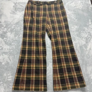 Michael Kors Wool Pants Women Sz 12 Flared Leg Mid Rise Flat Front Plaid Brown - Picture 1 of 10