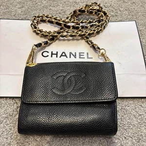 Chanel Mini Triple Cartera Cadena Bolso de Hombro Cuero Caviar Tono Dorado Elegante - Imagen 1 de 17