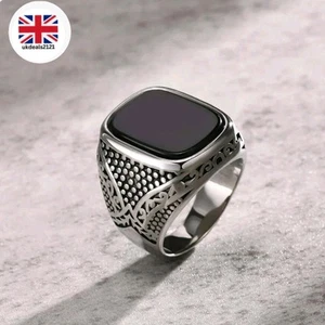 Anillo de sello de piedra de ónix Rock Punk para hombre plateado acero inoxidable talla US 9 UK R1/2 - Imagen 1 de 12