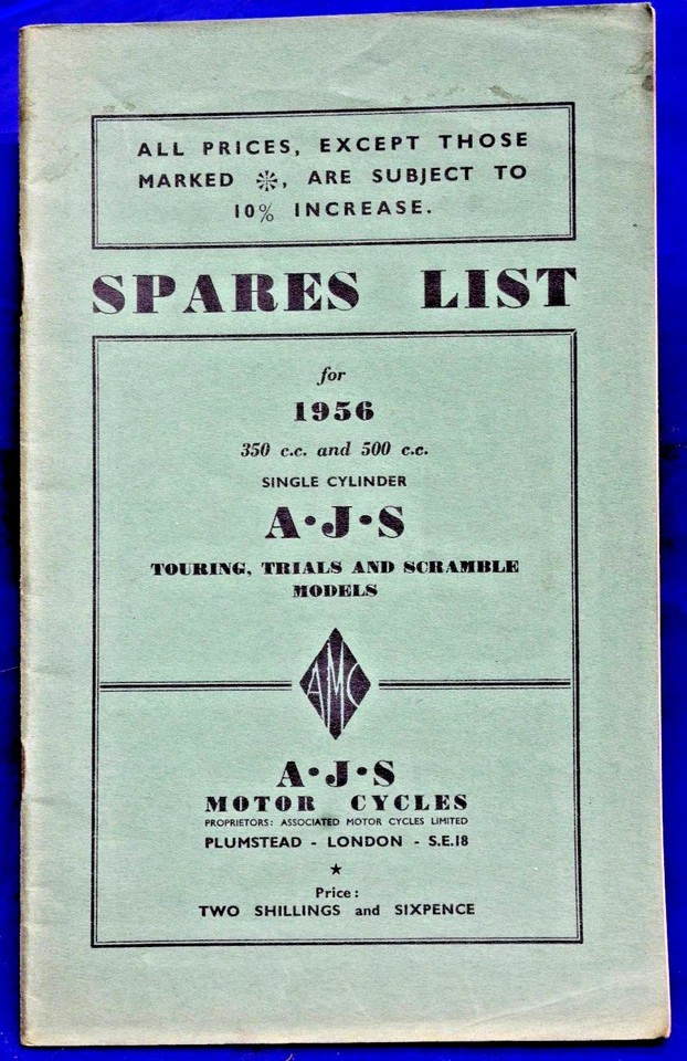 原装 1956 年 AJS 备件清单型号 16 350cc 型号 18 500cc — 第 1/1 张图片