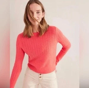 Boden Fluffy Pointelle Mohair Wool Blend Crew Neck Sweater Coral Red Crop L NWT - Picture 1 of 11
