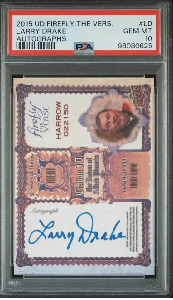 2015 UPPER DECK FIREFLY LARRY DRAKE AUTO “DARK NIGHT OF THE SCARECROW” PSA 10 - Image 1 of 2