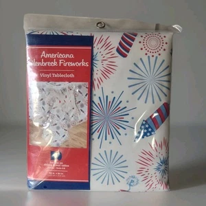Americana Glenbreck Fireworks Vinyl Tablecloth July 4th 60" X 84" Oval Or Oblong - Picture 1 of 7