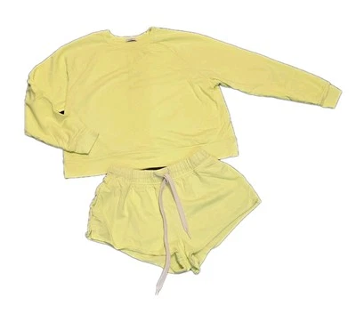 Vitamin A Short Set Yellow Fleece Hemp Organic Cotton Blend Crew Neck Size M - Imagem 1 de 4