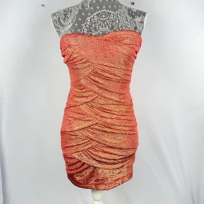 Mini Vestido Teeze Me Sin Tirantes Acanalado Metálico Naranja XS Foto 1 de 4