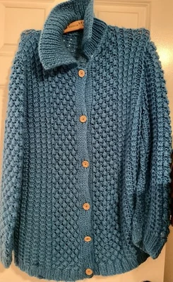 Cárdigan Suéter Vintage Granny Cottage Core M/L Hecho a Mano Bobble Azul Brillante Foto 1 de 4