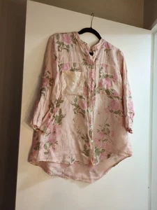 Camisa Tempo Paris Lino Abotonada Secuencia Bolsillo Talla M Rosa Floral Manga 3/4 - Imagen 1 de 9
