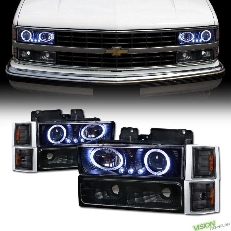Farol projetor halo LED preto + sinal + canto Am K2 para 94+ Chevy C10 caminhão/suv - Imagem 1 de 2