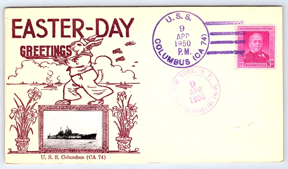 1950 Easter Day Crosby Cachet Naval Cover U.S.S. Columbus CA74 CV213 - Image 1 of 2