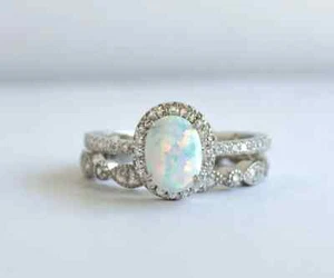 18K Gold 925 Plate Sterling Silver Natural Opal Oval Cut Engagement Ring for Her - Picture 1 of 4