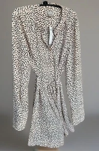 Chicos Womens Tunic White Pink Black Tri-Dot Tie Waist Long Sleeve Sz Large* NWT - Picture 1 of 20