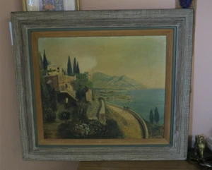Vintage Signed Oil On Canvas Painting Italian Riviera Landscape Framed 20" x 24" - Picture 1 of 11