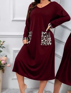 BURGUNDY ANIMAL PRINT LONG SLEEVE WARM NIGHTDRESS NEW 🌸SIZE 20 - Picture 1 of 3