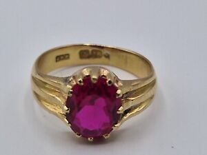 18ct Gold Edwardian Ruby Cabochon Ring Approx 2ct Oval Cut Ruby