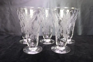 Tiffin Fransican Grey Cut Clear Crystal 5 Foot Ice Tea Glass 6 " Floral 17328-1 - Imagen 1 de 11