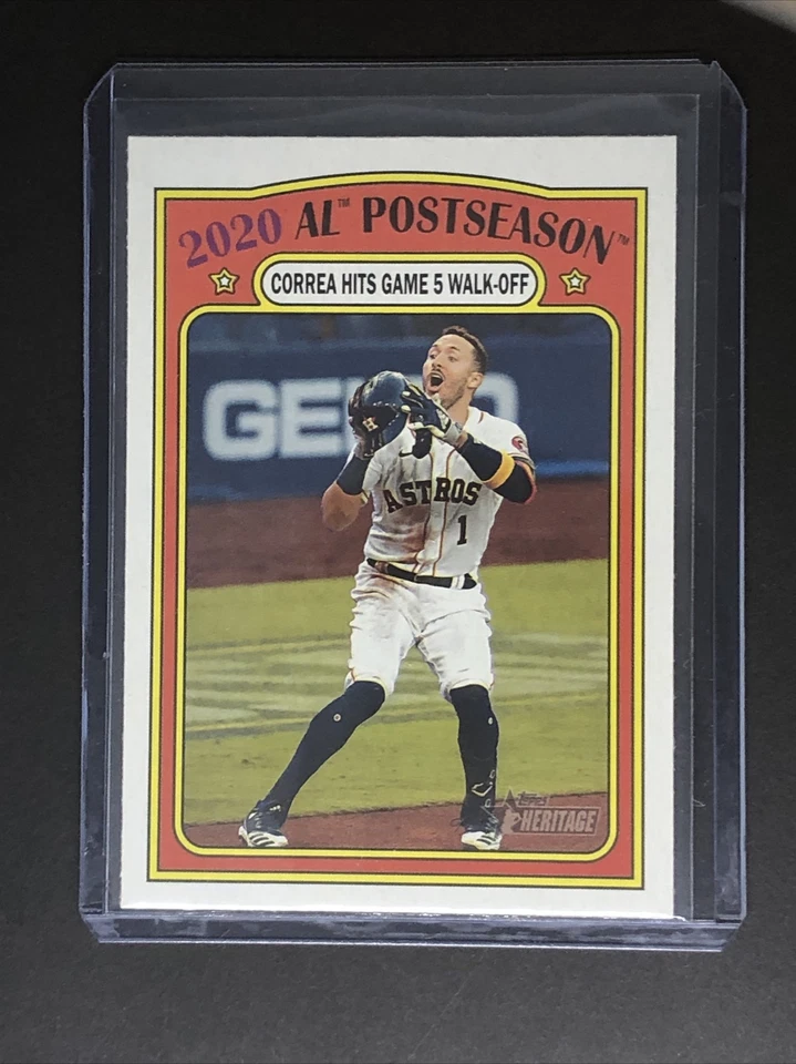 2021 Topps Heritage 2020 AL POSTSEASON #23 CORREA HITS GAME 5 WALK OFF - Image 1 of 2