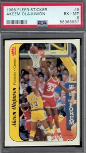 1986 Fleer Sticker 9 Akeem Olajuwon HOF.  PSA 6 EXMT w/ 7 centering.  (5636-C).* - Picture 1 of 2