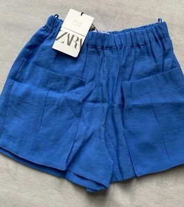 Zara girls blue paper bag shorts front pockets 9 NWT 134cm - Picture 1 of 5