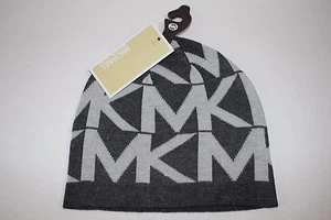 MICHAEL KORS Women's Hat Two Tone Gray MK Monogram Knit Winter NEW - Picture 1 of 3