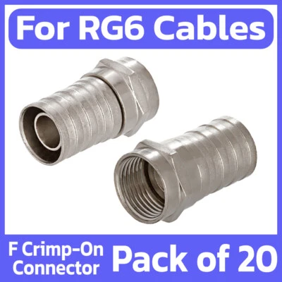 20 Pack F-Type Crimp-On Connectors Male Plug RG6 Coaxial Cable Antenna Connector - Image 1 of 4