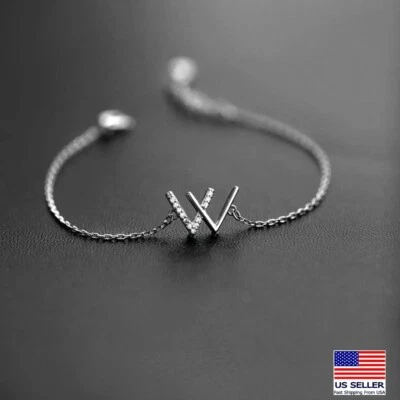 Gorgeous Crystal Women Girl Bracelet Simple W Character Ins Classic Style 0542 - Image 1 of 4