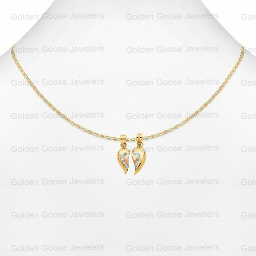 Ciondolo vero oro bianco o giallo 14 carati zirconi cuore spezzato catena Valentino