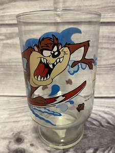 Surfing Taz Tasmanian Devil Looney Tunes Warner Bros 1995 Drinking Glass Cup - Picture 1 of 5
