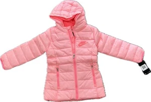 Nike Girls Just Do It Hooded Puffer Jacket Arctic Punch Size 6 New - Picture 1 of 6