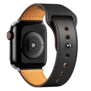 Black Genuine Leather Replacement Band Compatible with Apple Watches - Picture 1 of 6