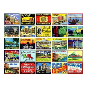 LUGGAGE Decals, 1 Sheet, 25 MINIATURE Hotel Label Baggage Tag REPRODUCTIONS - Picture 1 of 1