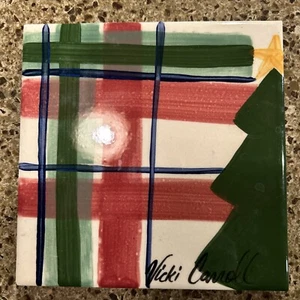 Vicki Carroll Painted Christmas Tree Tile Trivet - Picture 1 of 4