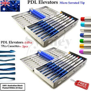 Root Elevators Surgical PDL Blue Titanium Coated Luxating & 7Pcs Rack Cassette - Picture 1 of 6
