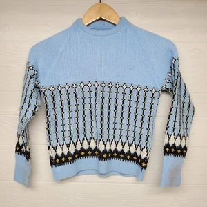 Vintage Bairnswear Blue Knit Sweater Youth Size Small Distressed - Picture 1 of 9