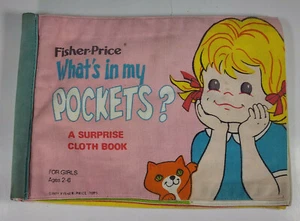 Vintage 1970s Fisher Price Cloth Book What's In My Pockets Girls - Imagen 1 de 7