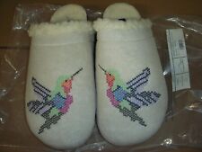 Wholesale Lot 12 Pairs Lands' End Felt Scuff Slippers - Embroidered Hummingbirds