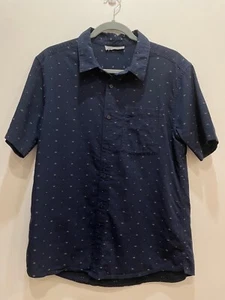 Icebreaker Short Sleeve Button Down Shirt Men Size M Blue Merino Wool - Picture 1 of 10