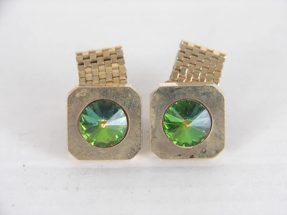 Gemelos chapados en oro envolventes de vidrio de prisma verde facetado Foster vintage Foto 1 de 3