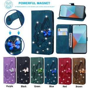 Leather Wallet Butterfly Diamond Phone Case For Xiaomi 14Pro 13T Redmi Note13Pro - Picture 1 of 29