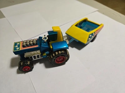 Vintage 1973 Matchbox Lesney SuperKings K3 Mod Tractor Blue WITH TRAILER!  - Image 1 of 4