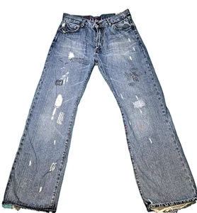 Neu mit Etikett Ezra Fitch 90s Y2K Baggy Graffiti Distressed Jeans für Herren 34 x 32 Grunge Denim - Bild 1 von 8