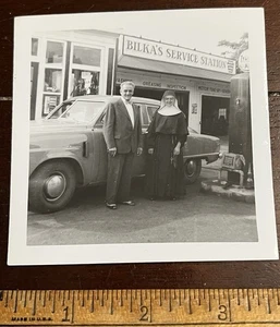 Photo, Man and Nun, at Bilka's Service Station, Gas Pump 3.5 x 3.5 in - Picture 1 of 5